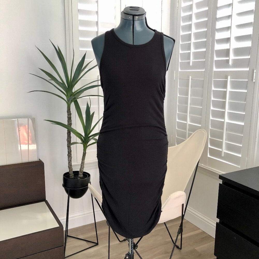 Splendid Black Jersey Tank Top Dress with Ruched Sides, Size XS